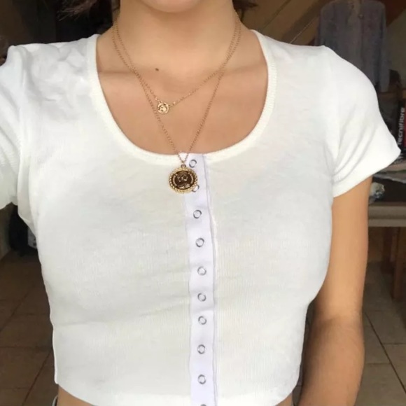 White Button Up Crop Top - Picture 3 of 6